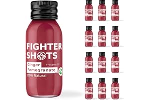 Fighter Shots Zenzero + Melograno (12x60ml) | Bevanda naturale al melograno per aumentare le prestazioni sportive | 200% dell'apporto raccomandato di vitamina D3 | Fresco e piccante