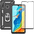 Yiakeng for Huawei P30 Lite Case, P30 Lite Case with Screen Protector, Silicone Shockproof Protective Phone Cover with Ring Kickstand for Huawei P30 Lite (Black)