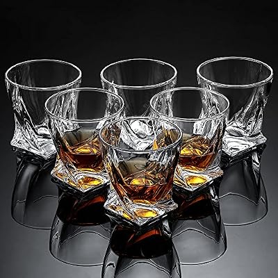 Ecooe Twist Verres à whisky en verre clair et résistant à l'eau pour Scotch, Bourbon et plus, Lot de 6