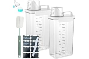 AARCYYE Distributeur de Lessive, 2 pcs Cartouche de Détergent Transparente, 2300ml de Distributeur de Lessive étanche à L'air Avec Gobelet Doseur, Boîte à Lessive Multifonctionnelle, Pour Salle de Bains