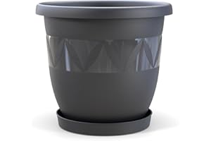 ‎PLASTARD Plastard Blumentopf Durchmesser 40 cm mit Untersetzer Farbe Anthrazit runder Pflanzkübel Blumenkübel Gartentopf aus Kunststoff witterungsbeständiger für Innen und Außen