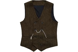 SOLOVEDRESS Gilet de costume vintage pour homme double boutonnage en laine Tweed gilet pour mariage Groomsmen