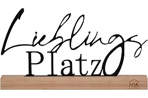 UNUS Deko-Aufsteller Lieblings Platz aus Metall mit Bambus-Sockel, Schriftzug in Schwarz, stilvolle Tischdeko für Wohnzimmer, Regal oder Fensterbank