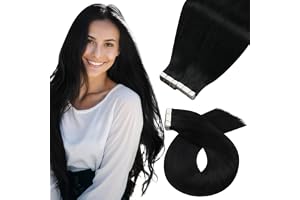 Moresoo Löshår Äkta Hår Tejp Remy Människohår Tejp i Svart Rak Tape in Extensions Human Hair 50 cm 40st 100g #1