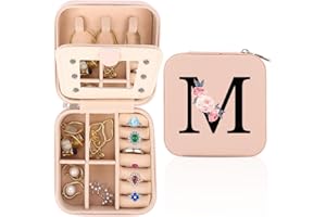 FIDWALL Schmuckkästchen Reise,Schmuck Reiseetui fuir Damen,Personalisierte Schmuckkästchen von A bis Z,Kleine Schmuck-Organizers mit Spiegel,Geschenk zum Frauengeburtstag,Geschenk zum Muttertag.(M)
