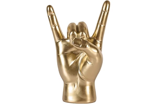 XIYOUQI 19,6 cm guldharts rock på hand geststaty – symbolisk rockkultur musikälskare dekorativ bordsskulptur för bokhylla, skrivbord, mantel, hem, kontor, modern rock and roll dekor