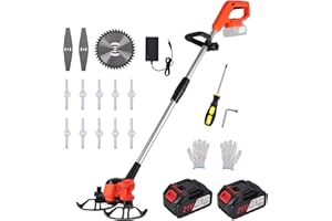 PURELUXE Decespugliatore a Batteria, Tagliaerba a Batteria Angolo Della Testa Regolabile, 2x4.0Ah Batterie,3000RPM,Tagliabordi Elettrico per Giardino, Bordure, Prato, Orto, Aiuole e Terreni Domestici