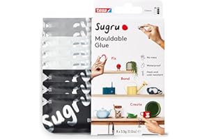 Sugru by tesa - Pâte Fixante Polyvalente à Modeler en Lot de 8 x 3.5 g - Pâte Durcissante Adhésive Polyvalente - Pour Réparer, Coller et Fixer sans Percer - Noir, Blanc et Gris