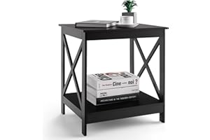 KOMFOTTEU Stolik nocny do sypialni, drewniany stolik boczny MDF, nowoczesny styl do salonu (brązowy 2 półki)