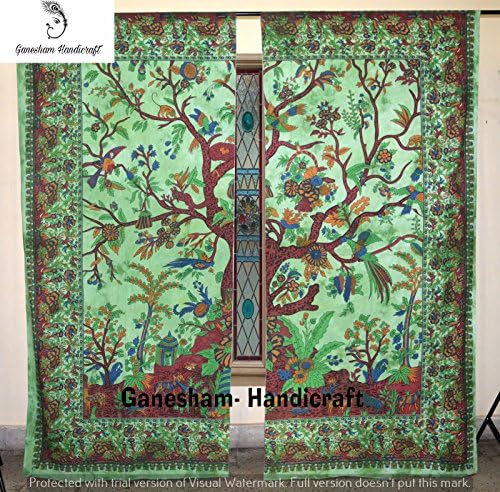 GANESHAM Tree Of Life Room Darkening Window Treatments & Valance Balcony Sheer Room Divider Bedroom Decor Handmade Wall Hanging Boho Ethnic Blackout Bohemian Mandala Curtain 2 Panel Set