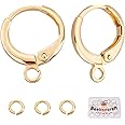 Beebeecraft 20Pcs/Box Round Earring Hooks 18K Gold Plated Leverback Hoop Earring with Loop 14.5x11.5mm French Ear Wires with Jump Ring DIY Jewellery Making