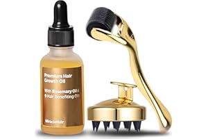 MIRACLEHAIR Premium Hair Growth Oil Set – 30ml with Rosemary, Castor, Peppermint, Ginger Root, Tea Tree & Lavender Oils – Includes Scalp Derma Roller & Massager – Promotes Hair Growth & Thickness – UK-Based Brand