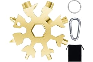 18 en 1 Multi Herramienta Copo De Nieve, JunD Llave de Acero Inoxidable para Copos de Nieve, Llave de Destornillador Portátil, Llavero Multiherramienta, Regalos Navidad para Hombres (Oro)