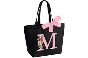 HAMATATA Borsa Tote Bag con Iniziale, Borsa Shopper con Papillon, Borsa Donna Personalizzata con Nome, Regali per Donna, Amica, Sposa Damigella D'onore, Mamma, Compleanno, Nozze, Natale, San Valentino