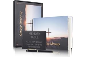 COMBIUBIU Funeral Guest Book,88 Pages Funeral Memory Book with Gold Engraving,Table Card Sign and Pen for Condolence Book, Memorial Guestbook,Celebration of Life Memorial Service