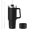 TaroKitc 40 oz Tumbler with Handle | Stainless Steel Insulated Travel Mug Iced Coffee Cup with Lids and Straw | Keeps Drinks Cold for 34 Hours | Dishwasher Safe, BPA Free | BLACK