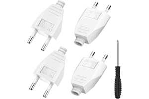 TICENPE Lot de 4 fiches européennes plates (250 V, 2,5 A), fiche Schuko à 2 broches, fiche plate, prise d'alimentation européenne de rechange
