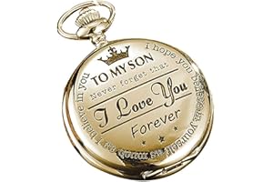 eBoutik - ‘to My Son’ Pocket Watch – Classic Vintage Fob Watch with Chain – Quartz Pendant Timepiece – Christmas Meaningful Gift for Son – Retro Keepsake for Him