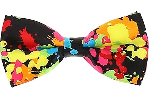 CRAVATESLIM Cravate Homme ou Garçon et Noeud Papillon Eclaboussure Multicolore - Collection Originale - Motif Fantaisie Fluo sur Fond Noir