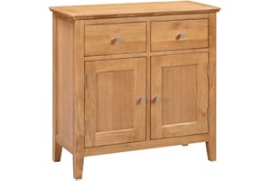 Hallowood Furniture Hereford Oak Small Sideboard with 2 Drawers and Cupboard – Solid Wooden Sideboard with Adjustable Shelves - Storage Cabinet for Bedroom and Living Room – Wide Storage Dresser