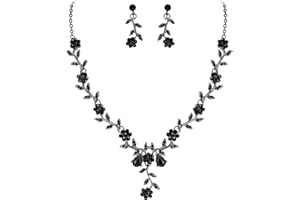 Clearine Juegos de Joyas Conjunto de Joyería de Boda Collar con Colgante de Cristal de Flor de Racimo de Hojas, de Aretes Colgantes