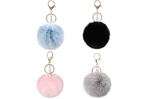 FIDGET PACK 4 piezas de pompones llavero, pompón esponjoso colgante de bolso, colgante de peluche para bolso, llavero pompón, accesorio de bola de peluche, llavero para bolso de mano, llaves de coche, 4 colores,