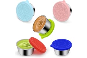 HYDREAM 5x50ml Contenitori Condimenti per Insalata Piccoli in Acciaio Inossidabile con Silicone Coperchi, Conservazione Cibi Set per Condimenti, Insalata, Salse,Riutilizzabile Mini Contenitore Tazze per Salsa