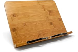 Joeji's Kitchen Atril para libros en Bambú | Soportes para libros de recetas | Soporte libros de cocina con posa brazos ajustable | Atril libros de recetas para cocina de bambú