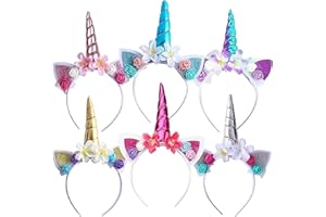 Qunkun 4/6 Stück Einhorn Haarreif, Haarreif Einhorn Mädchen, Einhorn Stirnband, Einhorn Geburtstag, Einhorn Haarreif Kinder mit Ohren und Blumen, Head Accessoires Kostümzubehör Party Dekoration