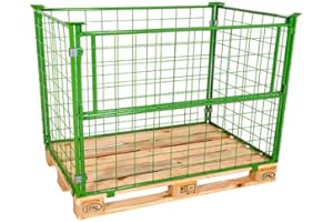 Abrollwerk 2er Set Gitteraufsatzrahmen 1200x800x800 mm grün lackiert für Euro-Paletten – klappbare Abrollwerk Gitterbox mit 800 mm Nutzhöhe für DIN-Paletten – für Industrie & Garten & Brennholz