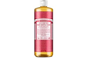 DR. BRONNER'S Dr Bronner's 18-in-1 Rose Pure Castole Liquid Soap, Made with Organic Oils, Used for Face, Body, Hair, Laundry, Pets and Dishes, Certified Fair Trade & Vegan Friendly, 946ml Recycled Bottle