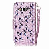 FESELE Glitzer Schutzhülle für [Samsung Galaxy J3 2015/2016] Schmetterling Brieftasche Hülle Leder Tasche Handyhülle und Magnetverschluss, Samsung Galaxy J3 2015/2016 Elegant Luxus Shiny Glanz Sparkle Glänzend Flip Wallet Case mit Standfunktion Kartenfach Ledertasche Leder-Mappen-Karten-Slot-Abdeckung für Samsung Galaxy J3 2015/2016 + Blau Eingabestift Stylus Touch Pen-Schmetterling,lila - 2