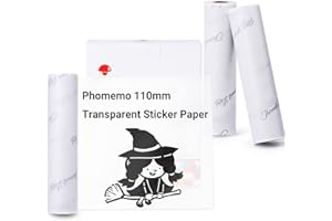 ‎PHOMEMO Phomemo Przezroczysty papier do drukarek, 110 mm, kompatybilny z Phomemo M04S/M04AS Mini Thermo kieszonkowa drukarka, 3 rolki samoprzylepnego, przezroczystego papieru termoizolacyjnego, 110 mm x 3,5