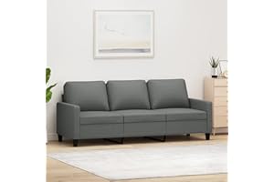 NITCA Divano a 3 Posti,Moderno e Salvaspazio in Legno con Cuscini,Divano Lounge in Legno e Tessuto di Lino, Seduta Imbottita,in Tessuto, Grigio Scuro 180 cm