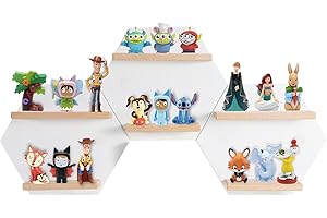 GIVILIO Tonie Shelf Magnetic,Hexagon Shape for Toniebox Figures Storage Display Shelf,Wall Floating Shelves Wooden,Compatible Charging Station, 3 PCS