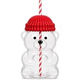 Orret Home 580 ML Ayıcık Desenli Cam Bardak Pipetli Silikon Kapaklı Soğuk Kahve Bardağı Şeffaf Cam Kupa Sevimli Ayıcık Bardak