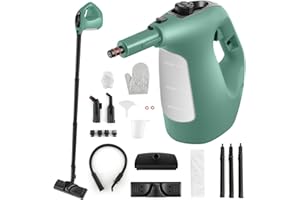 COSTWAY Myjka parowa 1500 W, zbiornik: 400 ml, temperatura: do 125℃, czas nagrzewania: 1 min, ciśnienie pary: 2 bar, urządzenie ręczne z 14 akcesoriami i kablem sieciowym 5 m (zielona)