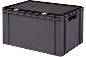 1a-TopStore Stabile Profi Aufbewahrungsbox Stapelbox Eurobox Stapelkiste mit Deckel, Kunststoffkiste lieferbar in 5 Farben und 21 Größen für Industrie, Gewerbe, Haushalt (grau, 60x40x33 cm)