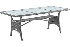 CASARIA® 8 Person XL Poly Rattan Garden Table with Shelf & Frosted Glass Top | 190 x 90 x 74cm | Weather Resistant | Outdoor Patio Dining Furniture | Lawn Patio Deck Balcony | Grey