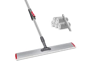 ZVONEMA ZNM Balai Serpillère Professionnel, 60cm Grande Balai Serpillère en Microfibre avec 5 Tampons Lavables, Balais à Plat Aluminium avec Manche Télescopique en INOX, Balais pour Nettoyage de Sol (Rouge)