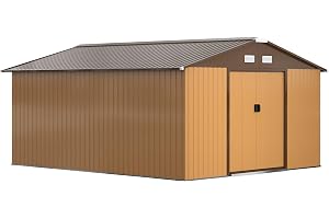 Outsunny Utrustning hus med fundament utrustningsskjul trädgårdshus trädgård skjul metall brun 340 x 386 x 200 cm