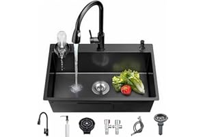 Coubird Évier de cuisine encastrable en acier inoxydable noir avec égouttoir pour cuisines, camping-cars, bars et buanderies (50 x 45 cm)