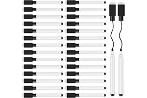 JEFURE Whiteboard Marker 30 Stück, Whiteboard Stifte Magnetisch, Schwarz Folienstift Abwischbar mit radierer, Abwischbare Stifte mit feiner Spitze für Zuhause, Schule, Büro
