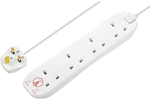 Masterplug Four Socket Extension Lead, 2 Metre Cable, Surge Protection, Power and Surge LED Indicators, Unswitched, 4-Way Plug Extension Cable, Power Strip, White, 13A, 4G, 2m, SRG4210N