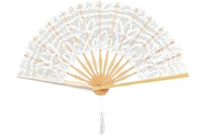 OLILLY Abanico de novia en encaje, seda y madera - ¡Ideal para el día de tu boda! (X-Large)