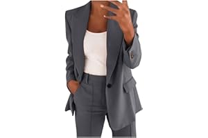 MRAT Conjunto de blazer para mujer, trajes de 2 piezas para mujer, chaqueta de manga larga con botones, pantalones largos, color sólido, trajes de dos piezas, ropa de abrigo con solapa, blazer y