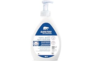 Sanitec Total Body Soft Mousse: Neutral Rengöringsmousse för kropp, hår och intim hygien, berikad med hyaluronsyra, glycerin, vitamin E och Panthenol, 600 ml