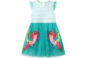 BEILEI CREATIONS Mädchen Kleider Baumwolle Kurzarm Stickerei Casual Sommer T-Shirt Kleid Gr.85-140