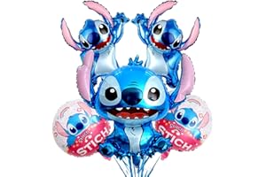YOOYEH 5 PCS Lilo Stitch Foil Balloons, Stitch Birthday Party Supplies Decorations for Boys Girls Superhero Decorations (Stitch)