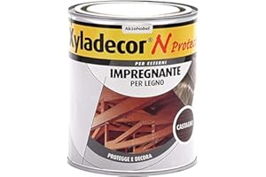 Xyladecor N PROTECT Fondo Impregnante per Legno Esterno a base solvente, Protettivo e Decorativo, Pronto Uso, colore CASTAGNO 750ML